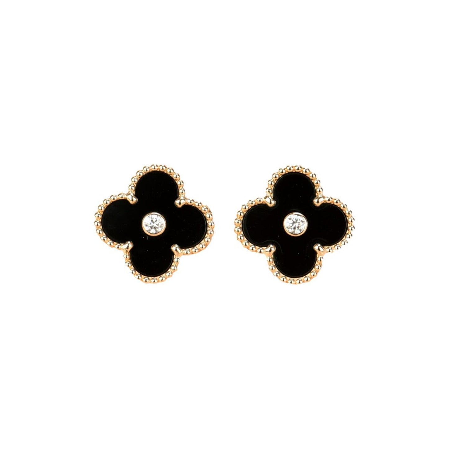 [Bloom]CLOVER MEDIUM 1 MOTIFS ONYX DIAMOND EARRINGS