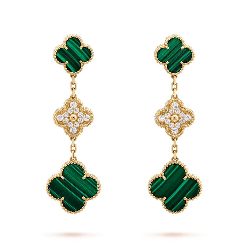 [Bloom]CLOVER EARRINGS GOLD MALACHITE DIAMOND 3 MOTIF