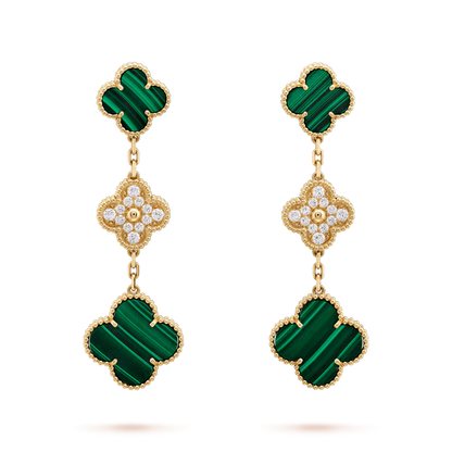 [Bloom]CLOVER EARRINGS GOLD MALACHITE DIAMOND 3 MOTIF