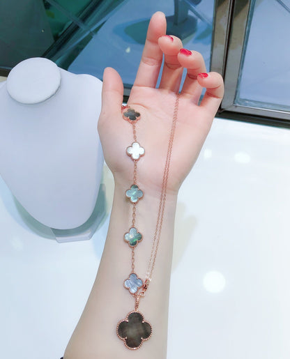 [Bloom]COMBINED BRACELET 5 MOTIFS AND NECKLACE DARK MOP ROSE GOLD